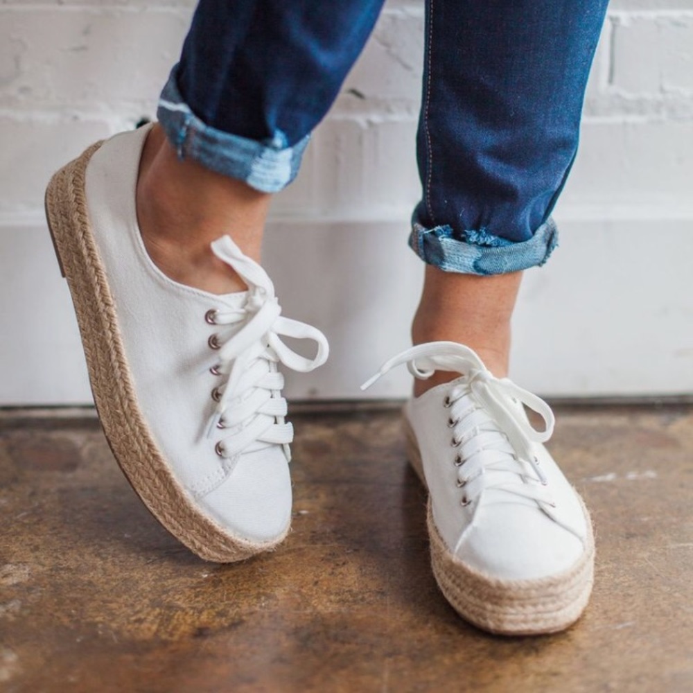White Lace Up Espadrille Sneakers - Picture 2 of 2